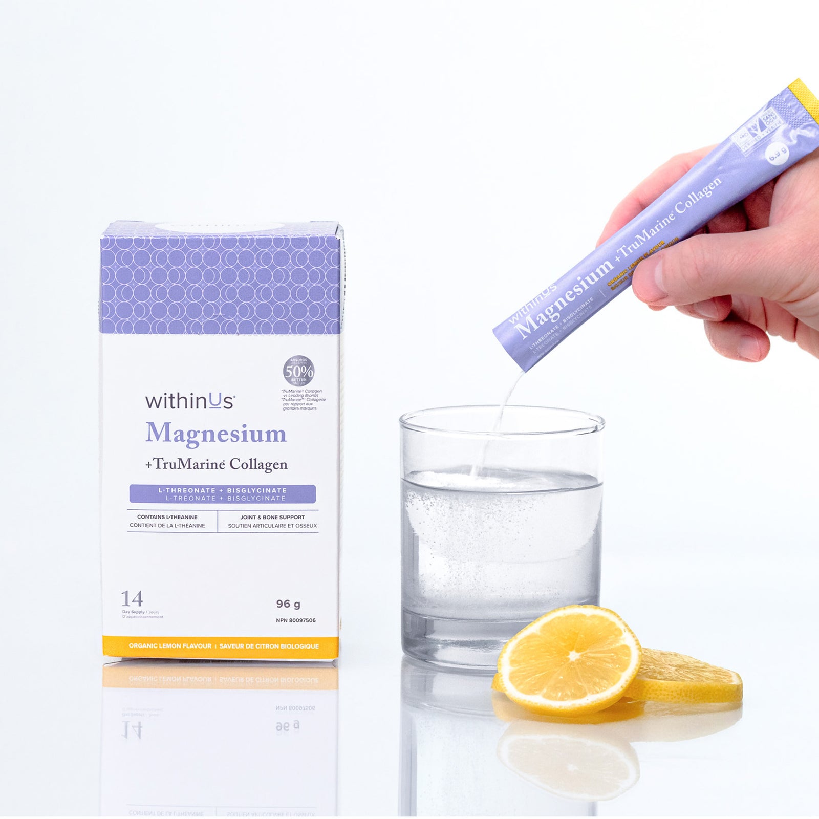 Magnesium L-Threonate + TruMarine® Collagen Box LEMON - 14 Stick Packs