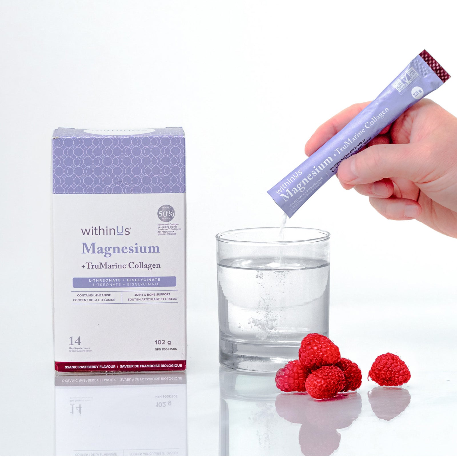 Magnesium L-Threonate + TruMarine® Collagen Box RASPBERRY - 14 Stick Packs
