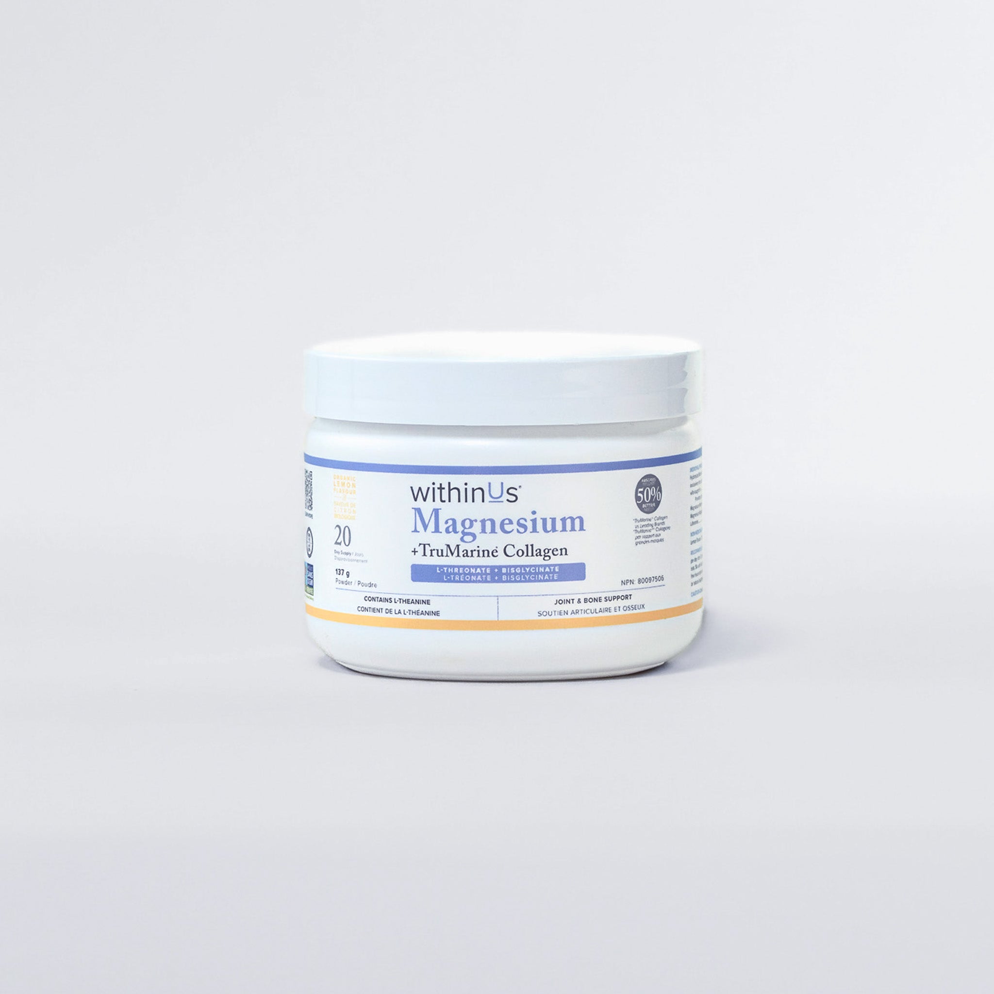 Magnesium L-Threonate + TruMarine® Collagen Jar - LEMON - 20 Servings