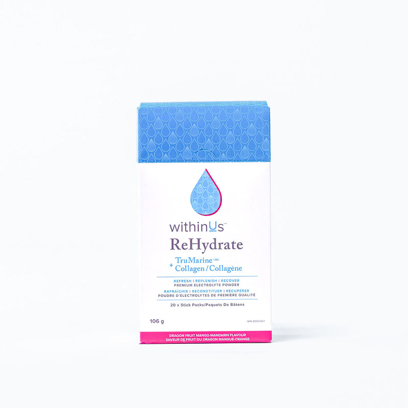 ReHydrate + TruMarine® Collagen Box DRAGONFRUIT MANGO MANDARIN - 20 Stick Packs