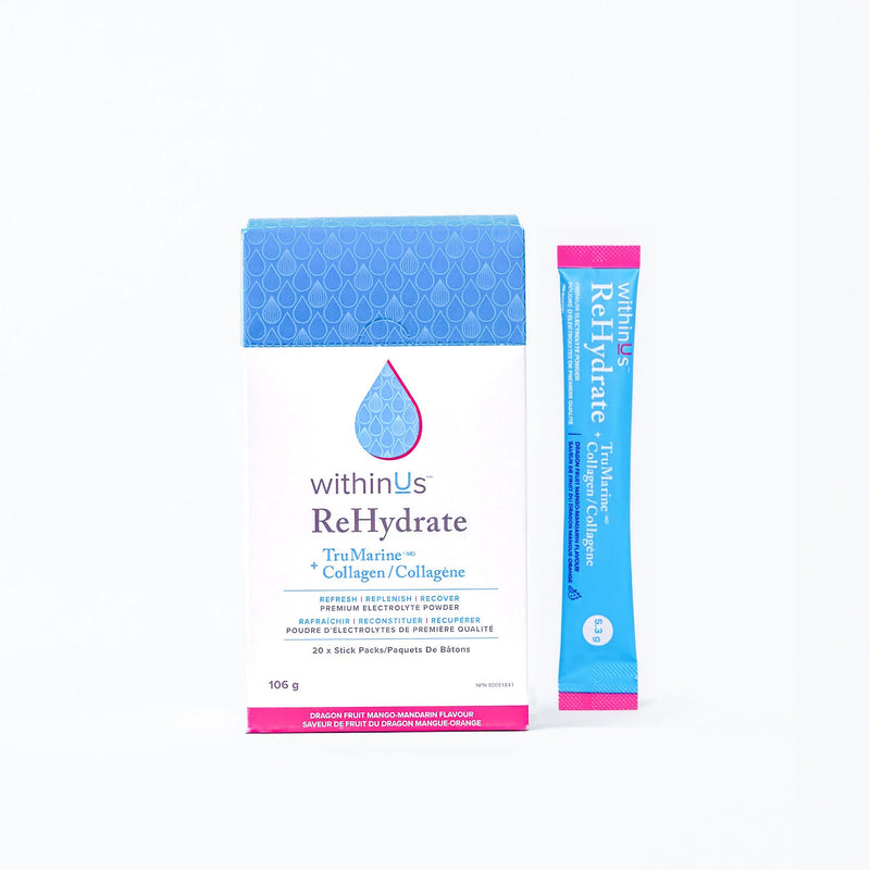 ReHydrate + TruMarine® Collagen Box DRAGONFRUIT MANGO MANDARIN - 20 Stick Packs