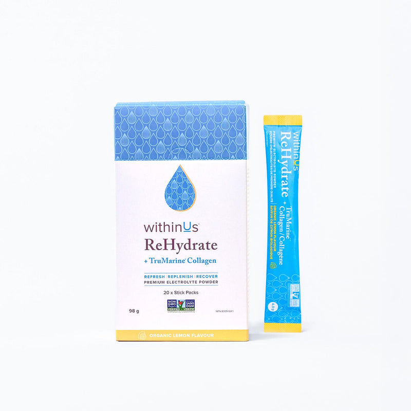 ReHydrate + TruMarine® Collagen Box LEMON - 20 Stick Packs