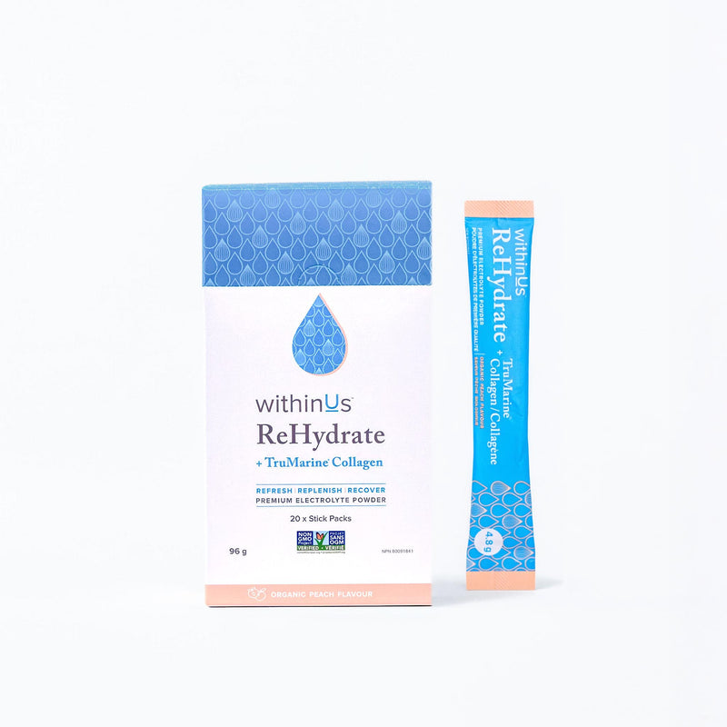ReHydrate + TruMarine® Collagen Box PEACH - 20 Stick Packs