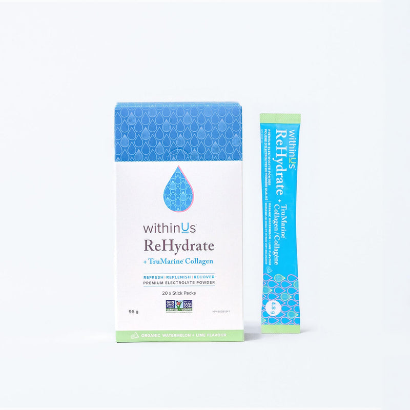 ReHydrate + TruMarine® Collagen Box WATERMELON LIME - 20 Stick Packs