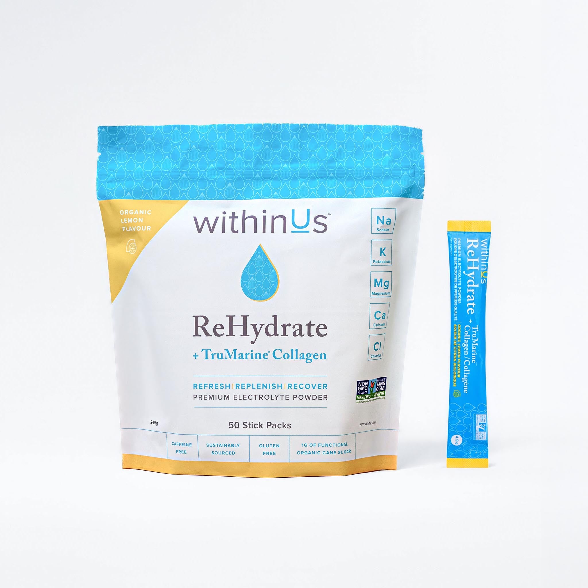 ReHydrate + TruMarine® Collagen LEMON - 50 Stick Packs