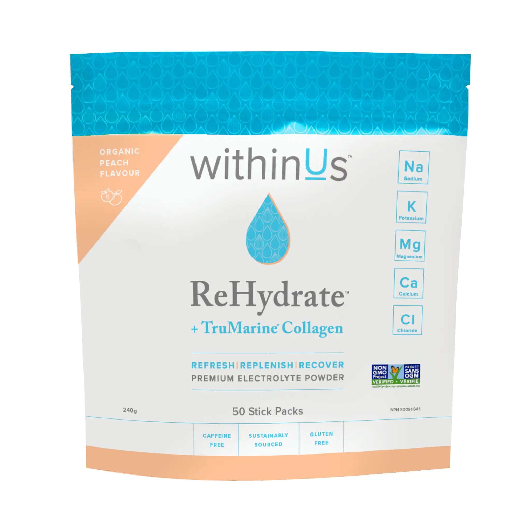 ReHydrate + TruMarine® Collagen PEACH - 50 Stick Packs