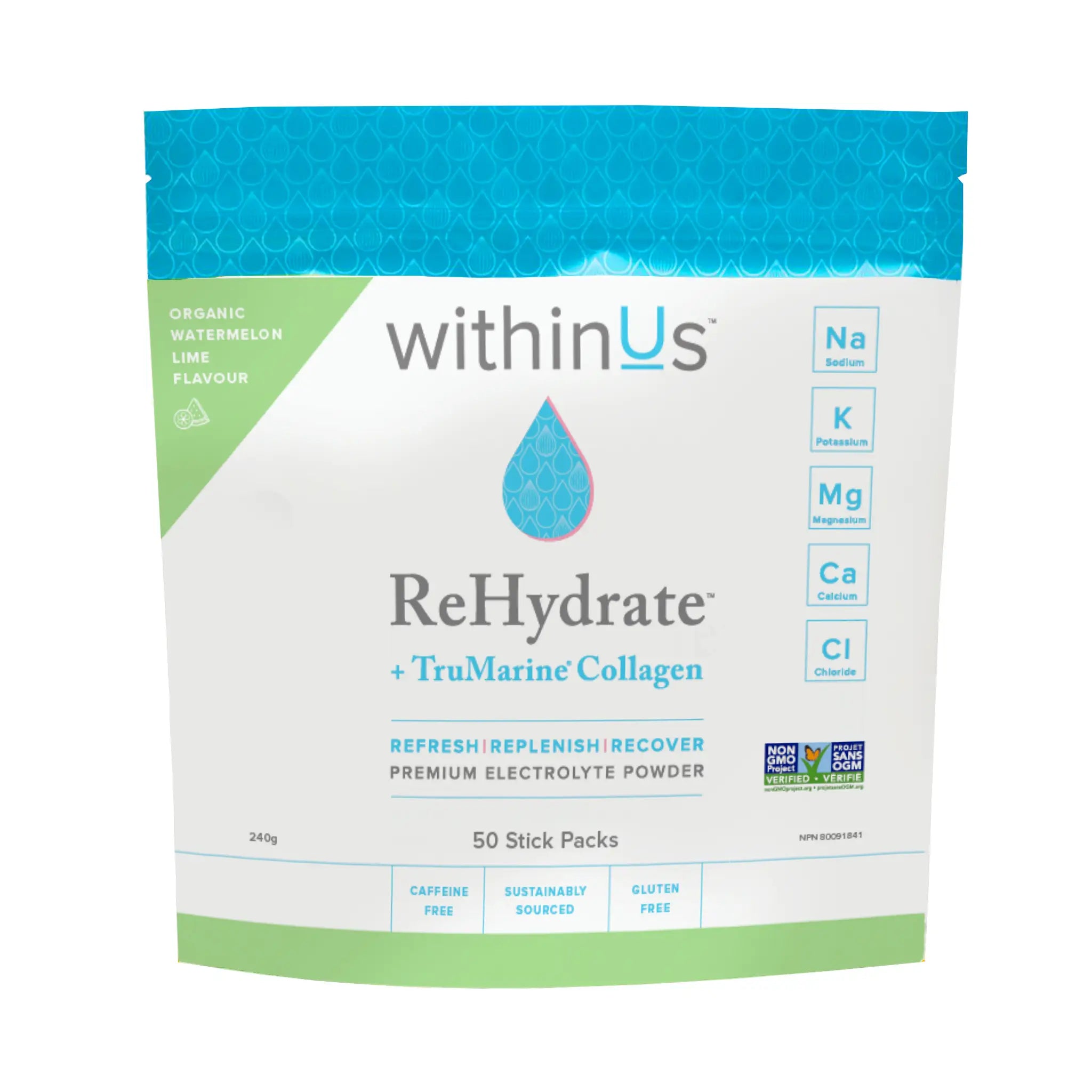 ReHydrate + TruMarine® Collagen WATERMELON LIME - 50 Stick Packs
