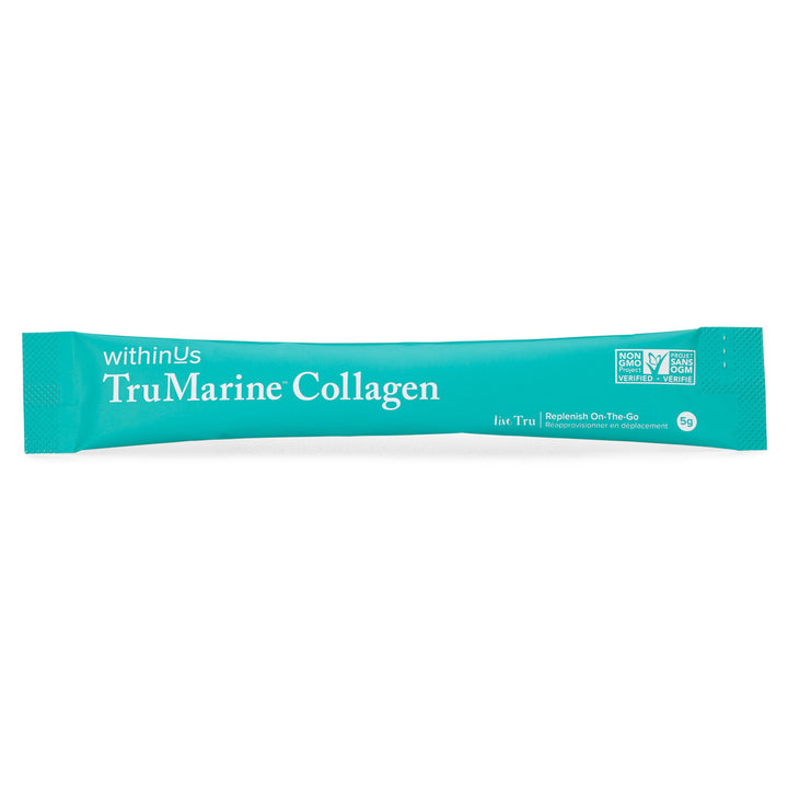 Photo showing a 5g stick pack of withinUs TruMarine Collagen