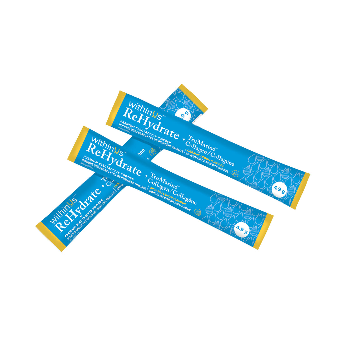 ReHydrate + TruMarine® Collagen Box LEMON - 20 Stick Packs