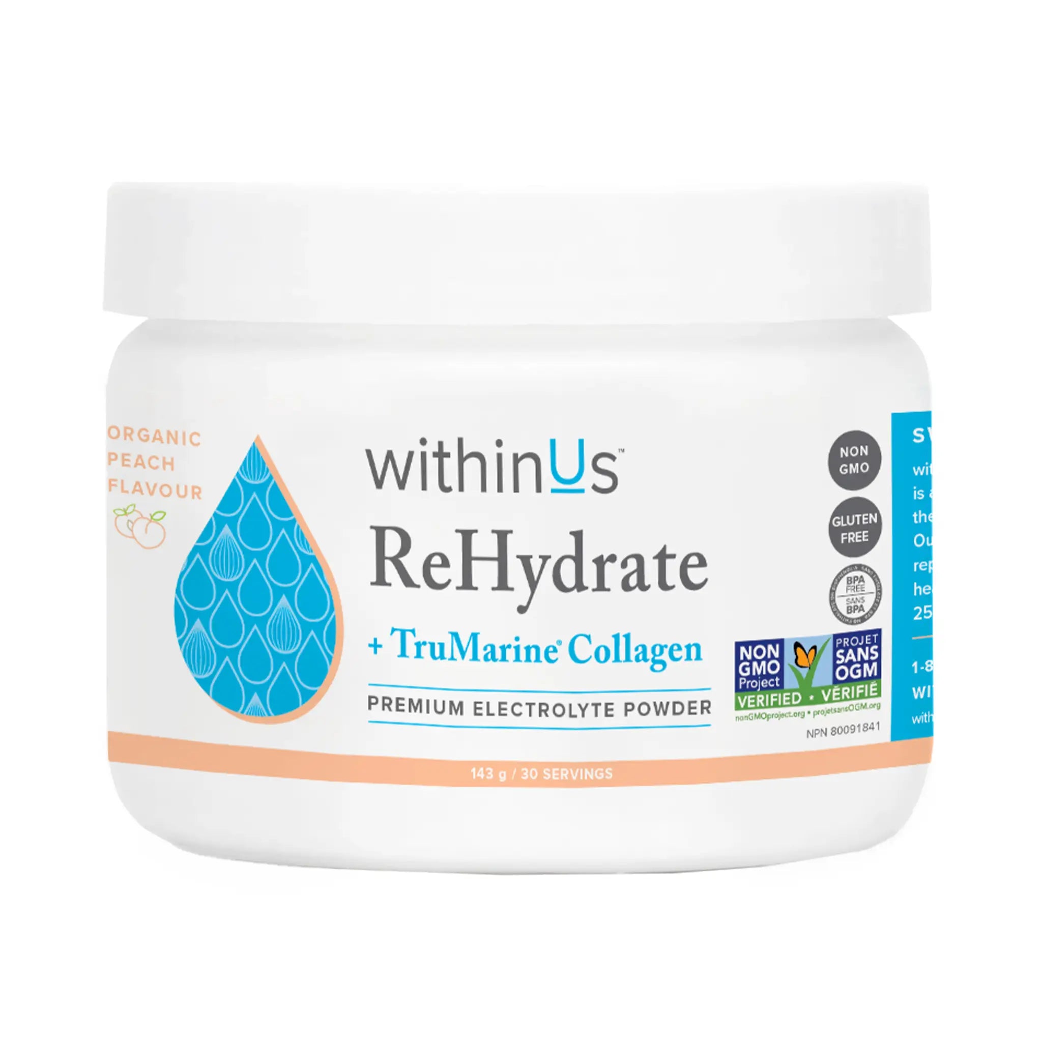 ReHydrate + TruMarine® Collagen Jar - PEACH - 30 Servings