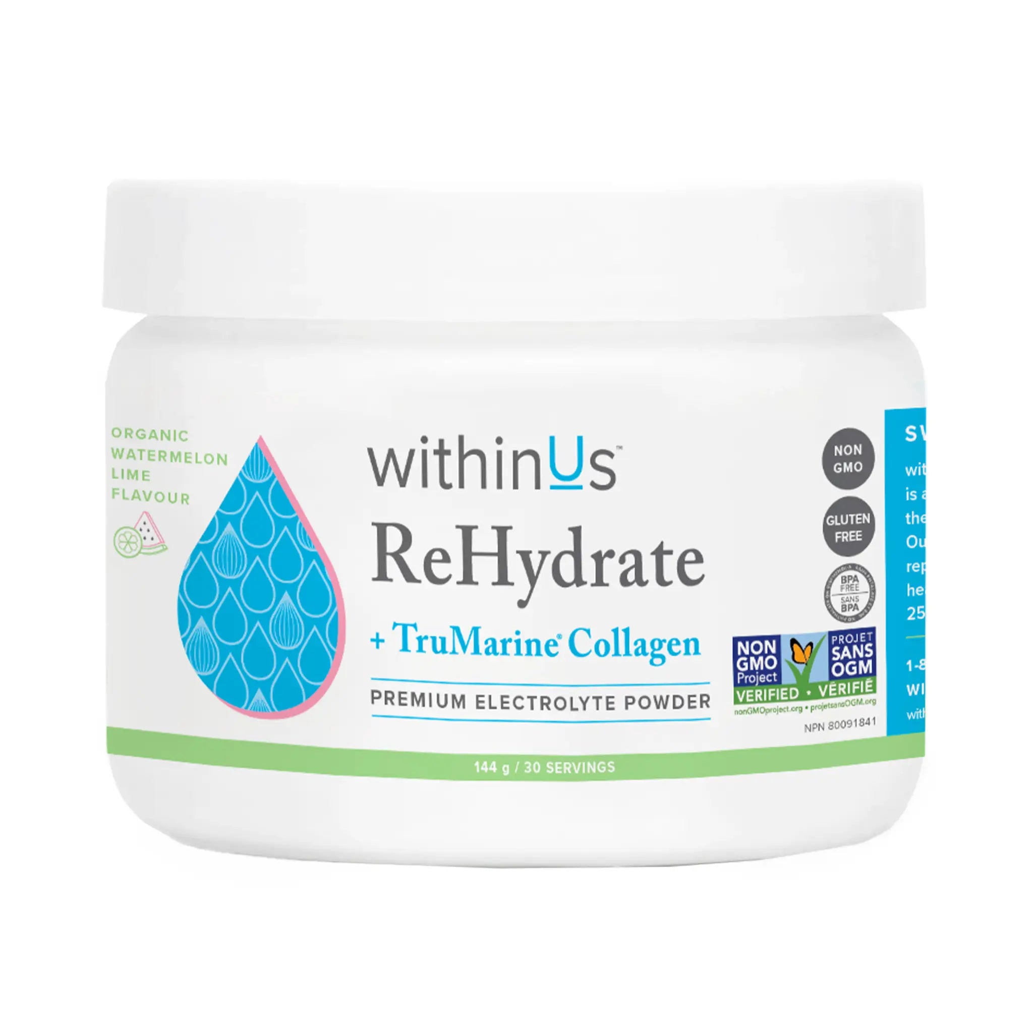ReHydrate + TruMarine® Collagen Jar - WATERMELON LIME - 30 Servings
